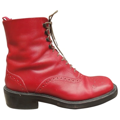 Pre-owned Sartore Leather Lace Up Boots In Red