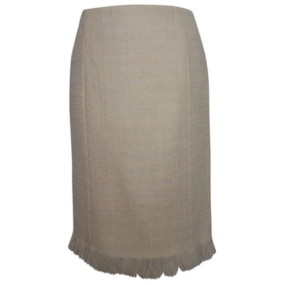 Pre-owned Versace Wool Mid-length Skirt In Ecru