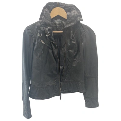 Pre-owned Allsaints Leather Coat In Black