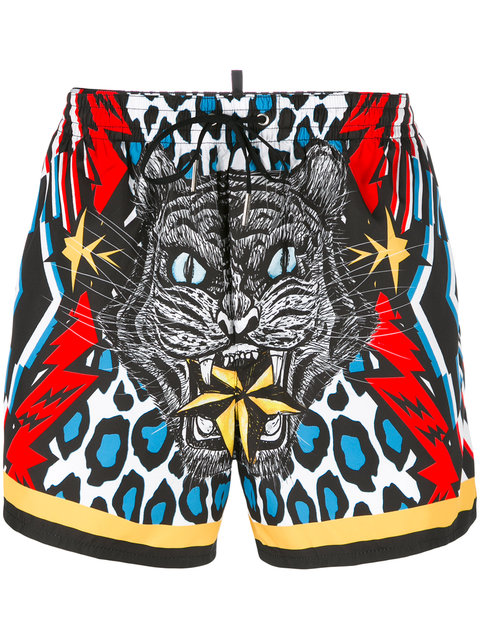 Dsquared2 Tiger-print Swim Shorts In Multicolour | ModeSens