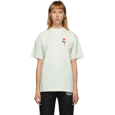 Palm Angels Green Rose T-shirt In Ice Blue/re