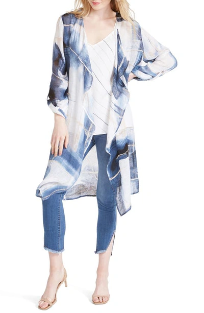 Nic + Zoe Plus Size Abstract Grid Drape Jacket In Blue Multi