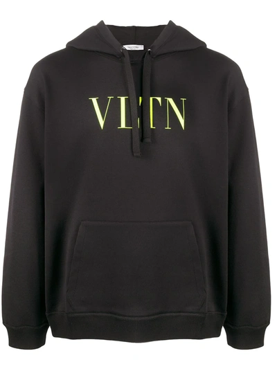 Valentino Logo-print Loopback Cotton-blend Jersey Hoodie In Black