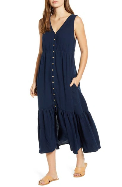 Beachlunchlounge Lexa Sleeveless Cotton Double Cloth Midi Dress In Navy