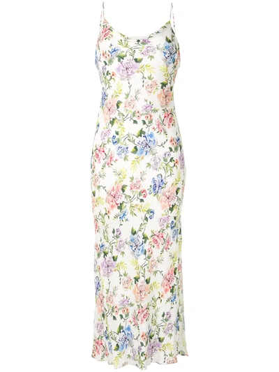 Alice And Olivia Alice + Oiivia Harmony Floral Drapey Side Slit Dress In White