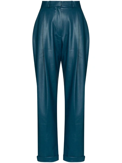 Anouki High Waist Vegan Leather Trousers In Blue