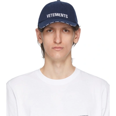Vetements X Reebok Logo-embroidered Cotton Cap In Blue