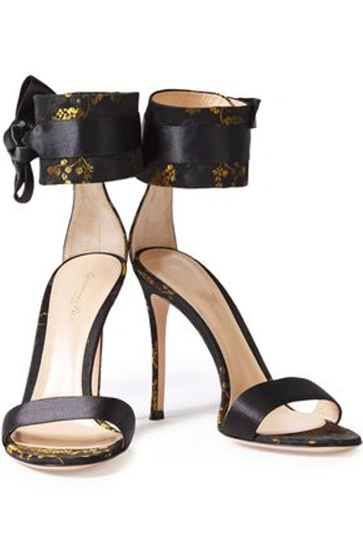 Gianvito Rossi Kyoto 105 Bow-detailed Satin And Floral-jacquard Sandals In Black