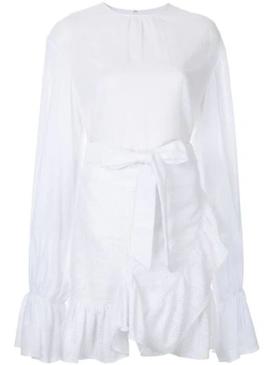 Goen J Elongated Sleeves Ruffled Dress In White