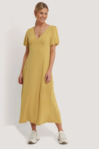 Na-kd Puff Sleeve Midi Dress - Yellow