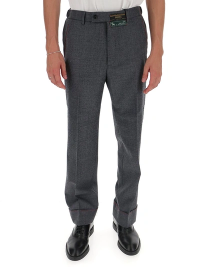 Gucci Logo Patch Tailored Trousers In Grey