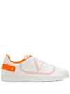 Valentino Garavani Garavani Perforated V Logo Leather Sneakers In White/neon Orange