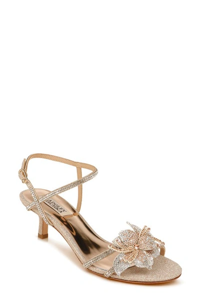 Badgley Mischka Gianna Crystal Embellished Strappy Sandal In Rose Gold Glitter