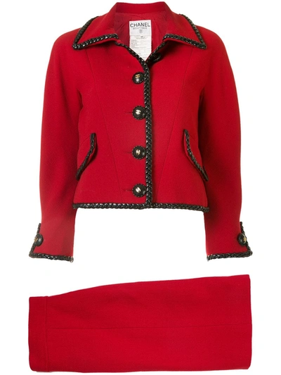 Pre-owned Chanel Braided Trimming Skirt Suit In Red