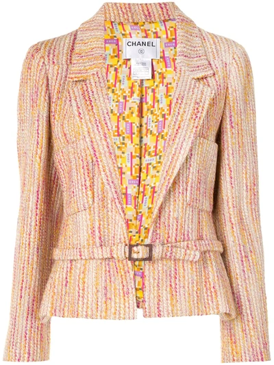 Pre-owned Chanel 2001 Vertical Stripe Belted Blazer In Multicolour