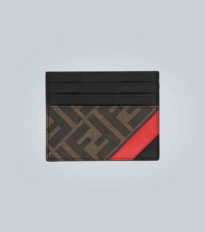 Fendi Ff Red Stripe Cardholder In Brown,black,red