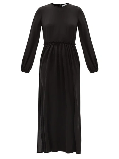 Max Mara Gene Silk Gathered Waist Maxi Dress In Nero