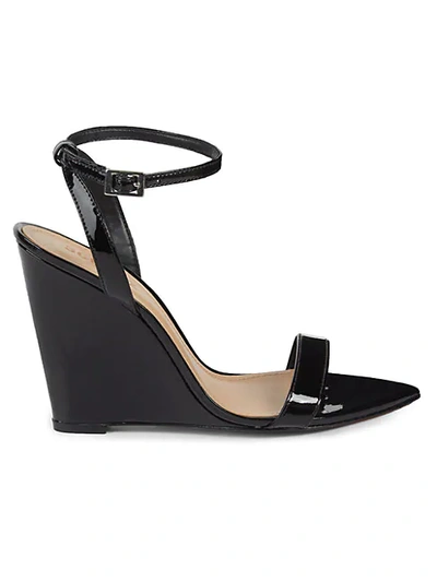 Schutz Ankle-strap Patent Leather Wedge Sandals In Black