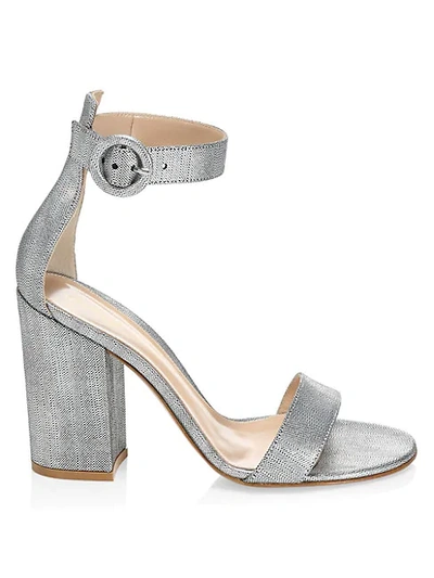 Gianvito Rossi Versilia Block-heel Metallic Leather Sandals In Silver