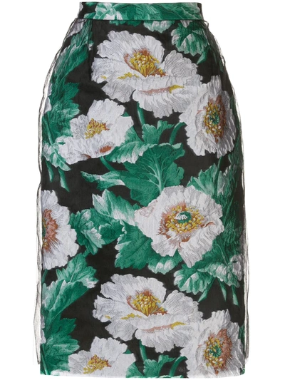 Oscar De La Renta Women's Floral Jacquard Pencil Skirt In Black