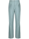 Loulou Studio Sbiru Pleated Wool Straight-leg Pants In Green
