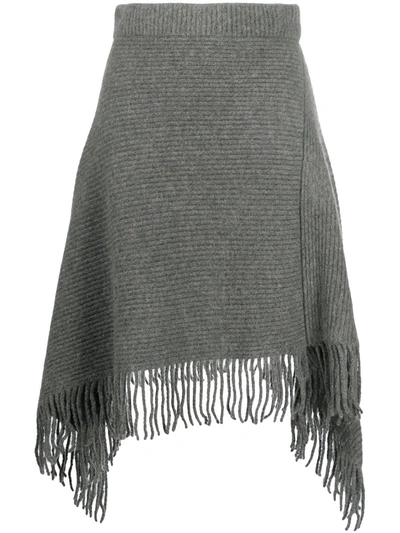 Paco Rabanne Fringed Ribbed Wool-blend Midi Skirt In Grey