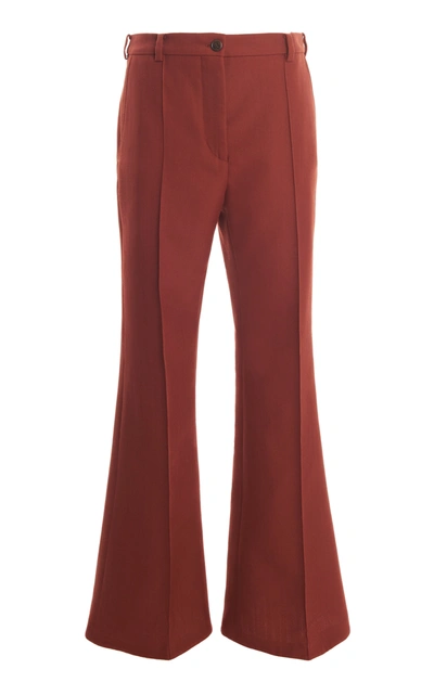 Acne Studios Pietra Pleated Twill Flared Pants In Brown