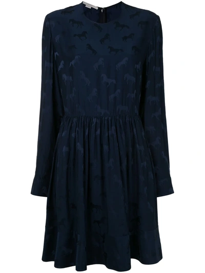 Stella Mccartney Horse Print Pleated Mini Dress In Blue