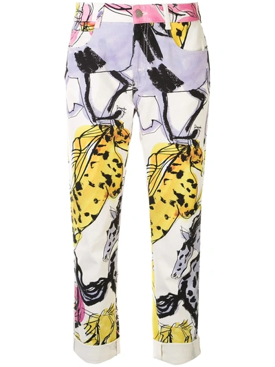 Stella Mccartney Horse Print Cropped Jeans In Multicolour
