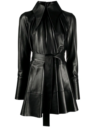 16arlington 'aoi' Oversized Collar Pleated Nappa Leather Shirt Dress In  Black | ModeSens
