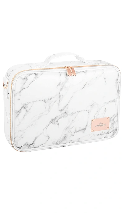 Impressions Vanity C'est La Vie Makeup Carry Case With Adjustable Dividers In White Marble