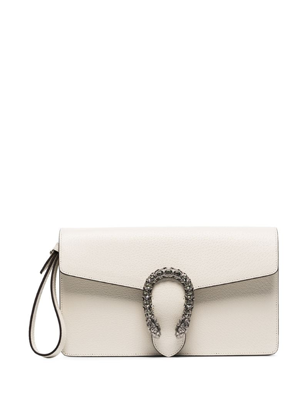 Gucci Dionysus Crystal Buckle Leather Clutch In White | ModeSens