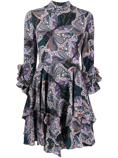 Etro Ruffled Paisley-print Silk Mini Dress In Blue