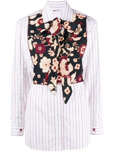 Ports 1961 Floral-bib Long Sleeve Shirt In White