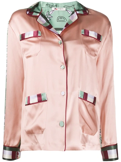 Ports 1961 Long Sleeve Silk Shirt Jacket In Pink