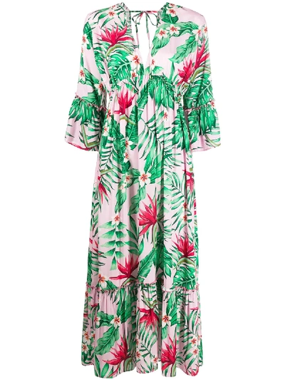 Mc2 Saint Barth Leaf-print Midi Dress In Pink