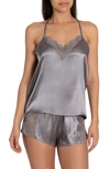 In Bloom By Jonquil Grace Short Satin Pajamas In Silver Filigree