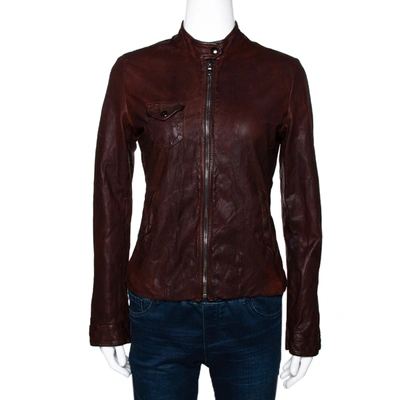 Pre-owned Dolce & Gabbana Brown Leather Zip Front Jacket S