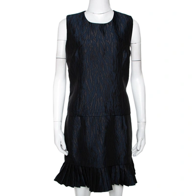 Pre-owned Mcq By Alexander Mcqueen Navy Blue Jacquard Pleated Mini Dress M