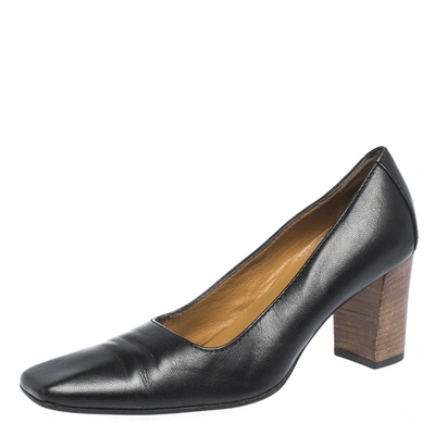 Pre-owned Gucci Black Leather Square Toe Pumps Size 36