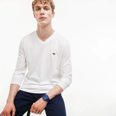 Lacoste Men's V-neck Lightweight Pima Cotton Jersey T-shirt - Xs - 2 In White