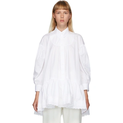 Simone Rocha Scalloped-trim Gathered Cotton Blouse In White