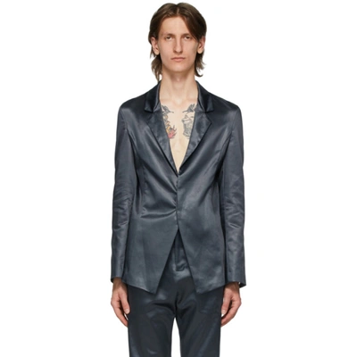 Ludovic De Saint Sernin Grey Satin Suit Blazer In Dark Aqua