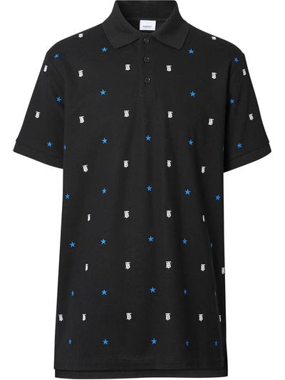 Burberry Star And Monogram Motif Cotton Piqué Polo Shirt In Black
