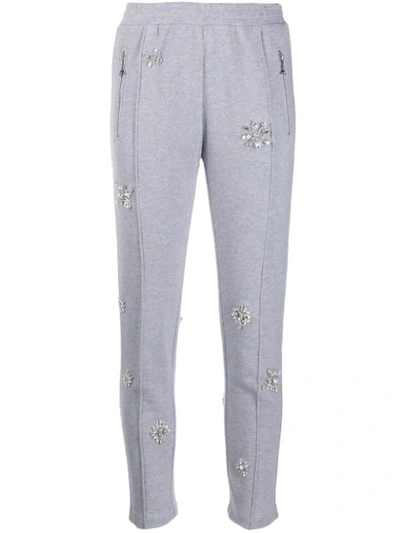 Area Embellished Cropped Track Trousers In Grey