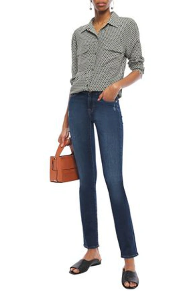 7 For All Mankind Kimmie Straight Distressed Faded Mid-rise Slim-leg Jeans In Luxe Love Story