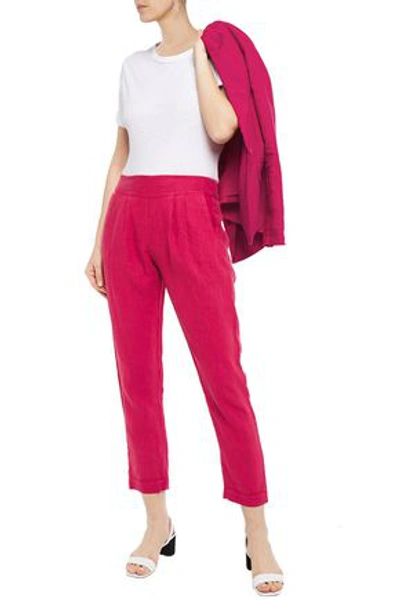 Enza Costa Cropped Linen Tapered Pants In Fuchsia