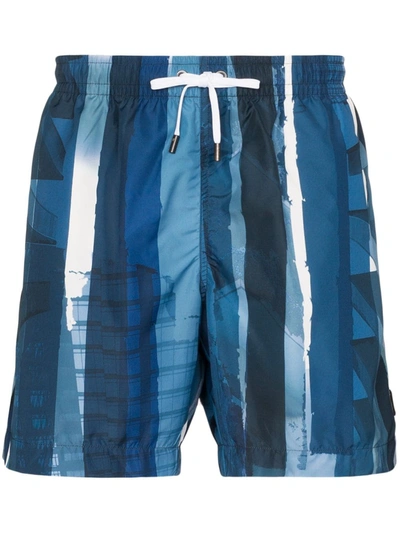 Ermenegildo Zegna Graphic Striped Print Swim Shorts In Blue