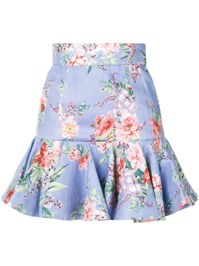 Zimmermann Bellitude Fluted Floral-print Linen Mini Skirt In Multi