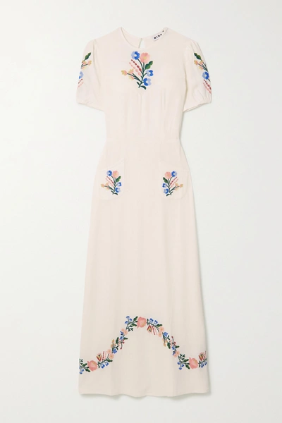sachin and babi light blue dress Rixo Briella Floral-Embroidered Linen-Blend Dress In Cream - 50% Off main image 0